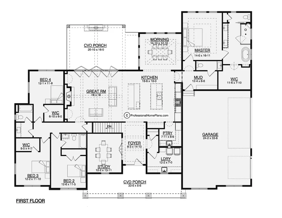 The Vineyard main level floor plan